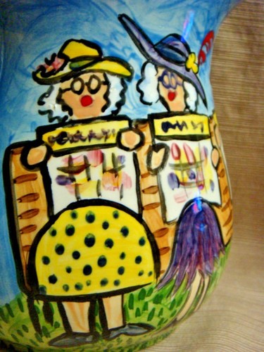 ORIGINAL SIGNED ART PITCHER - Old Folks Park Bench - One-of-a-Kind - CUTE - Picture 5 of 11