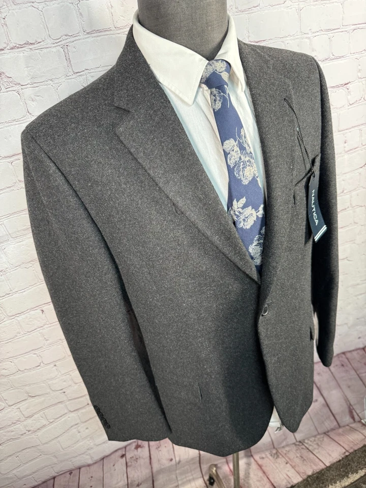 NUEVO NAUTICA Hombres Gris Lana ATHLETIC FIT ABRIGO DEPORTIVO Blazer Chaqueta TALLA 42S Foto 3 de 4