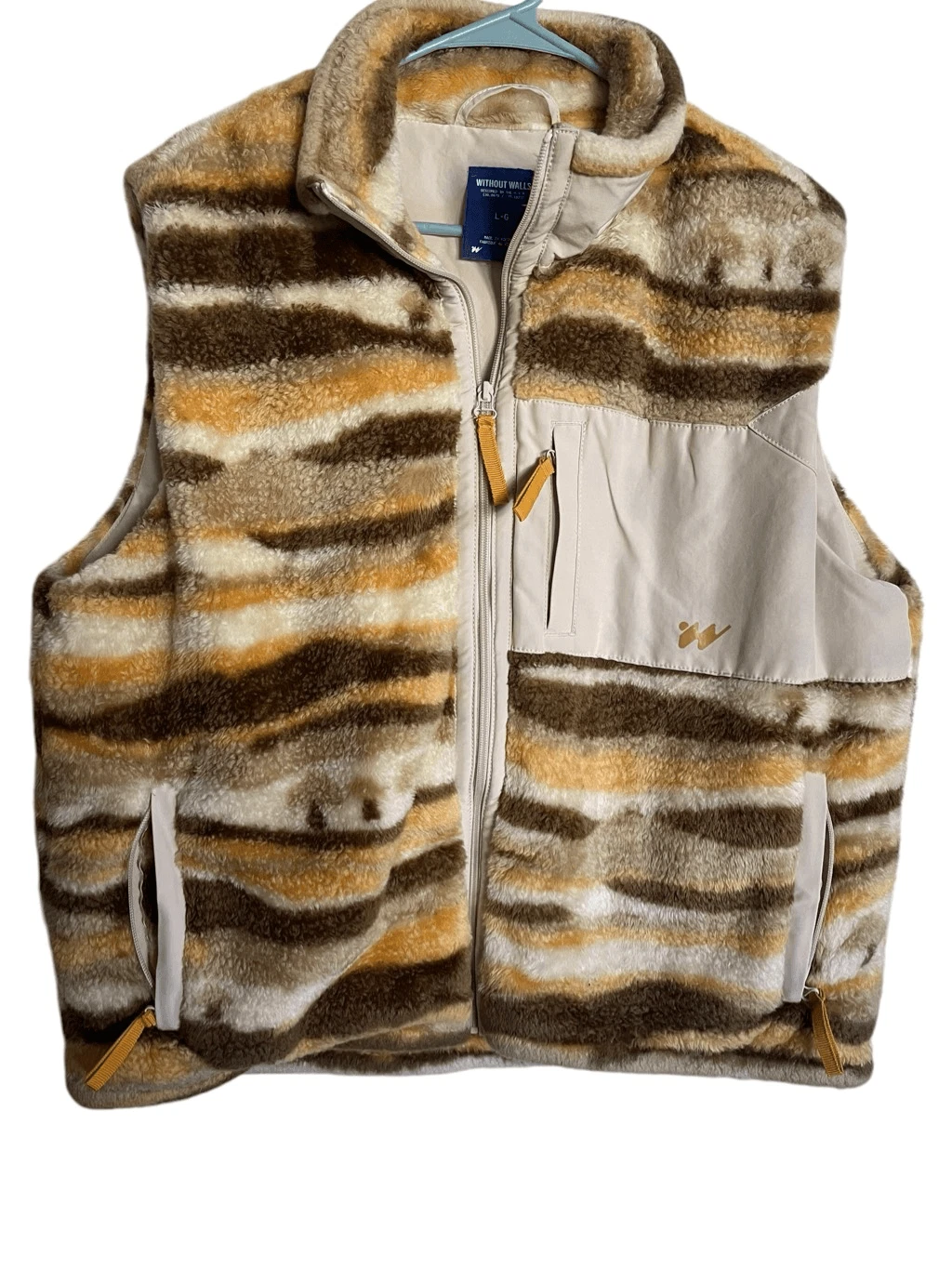 Without Walls Men's Multicolor Striped Outerwear Sherpa Fleece Vest Size L-G