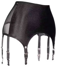 Suspender Belt, High Waisted 6 Strap Hook  Eye 7 Clasp Black With Metal Clasps
