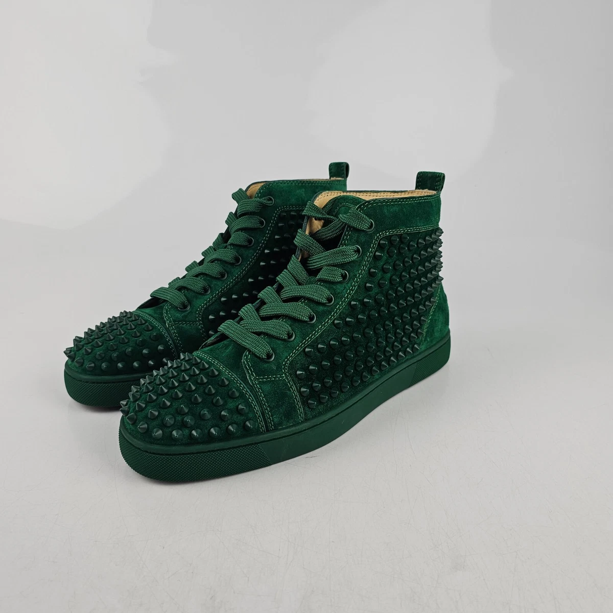 Christian Louboutin Louis Suede Spikes Green Sneakers New Size