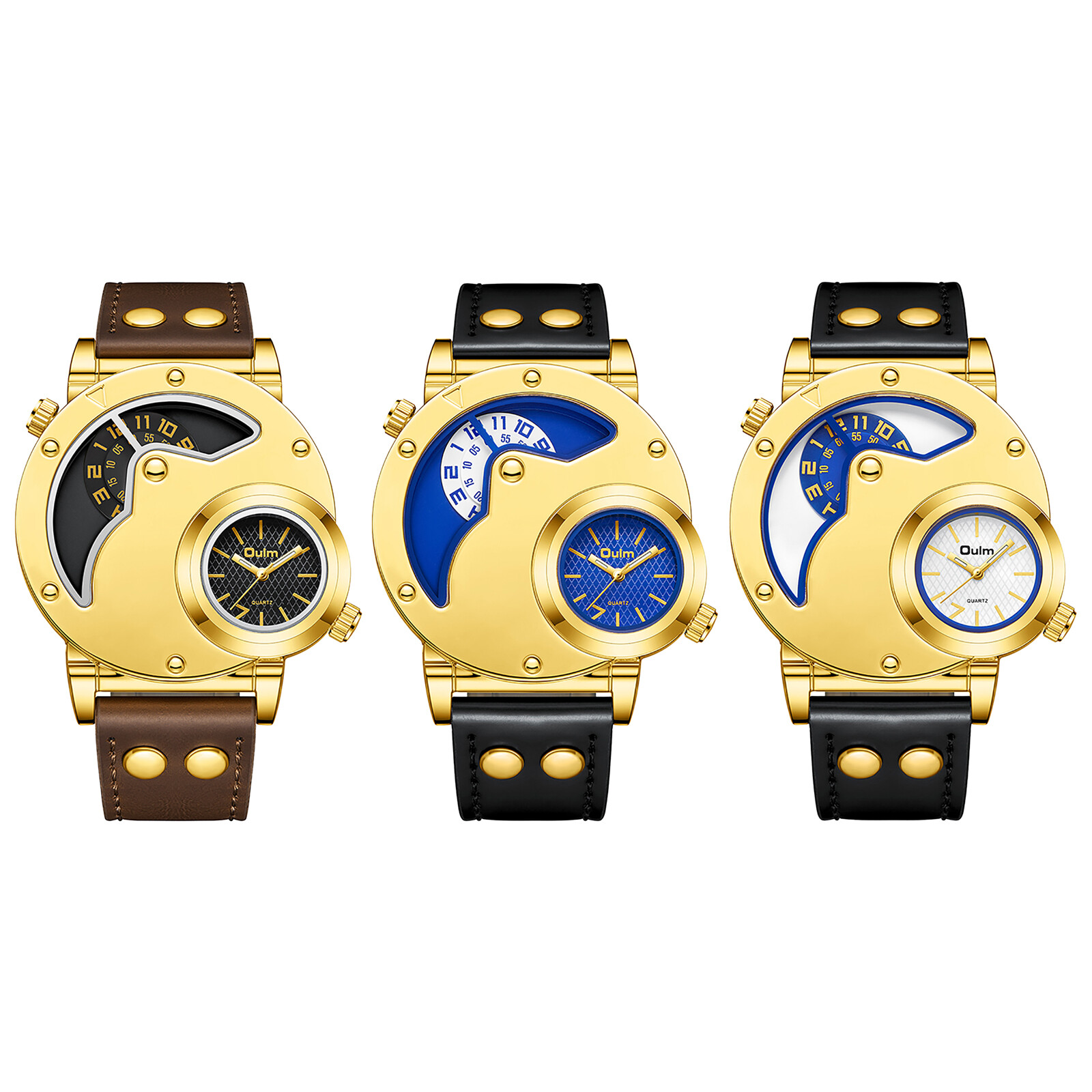 Men's Casual Big Face Dual Time Quartz Watch with Round Dial  