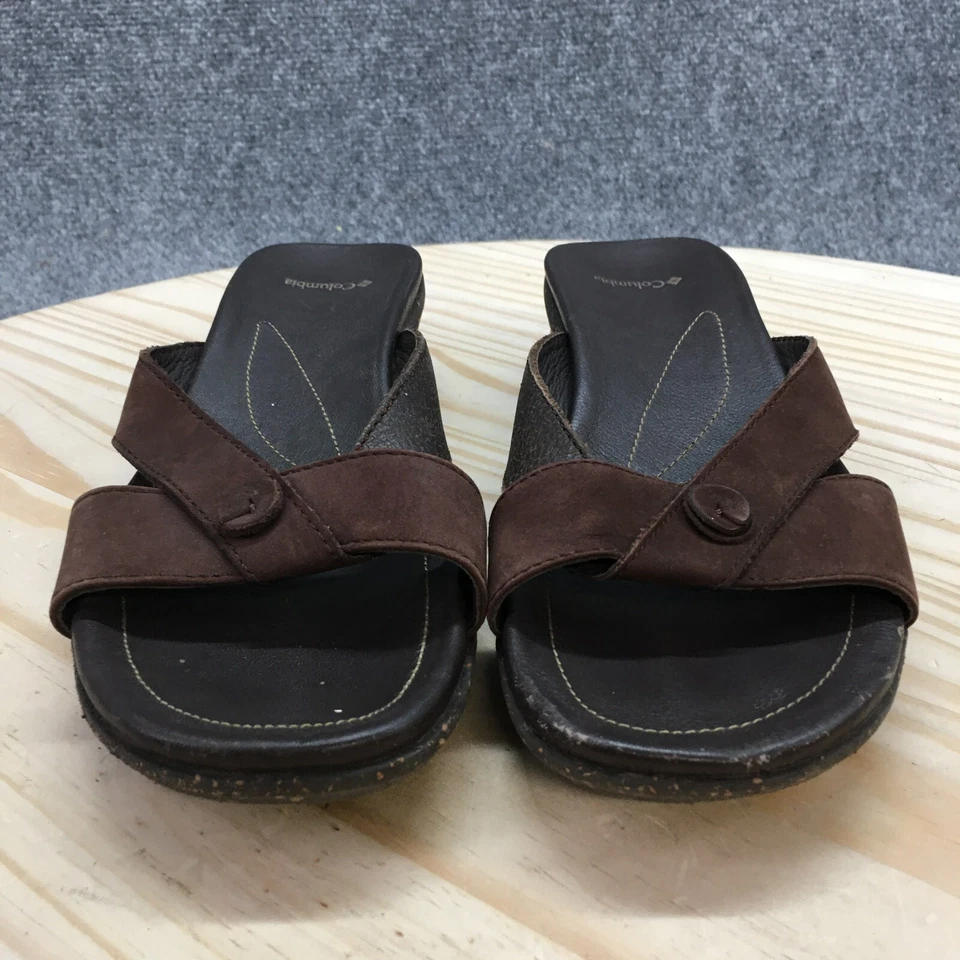 Sandalias Columbia para mujer 6 deslizables cuero marrón informales punta abierta cuña Foto 4 de 4