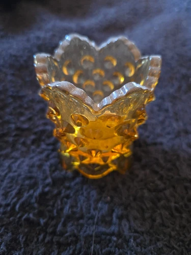 Vintage Fenton Glass Amber Hobnail 3 Footed Toothpick Holder 3" Tall PreLogo