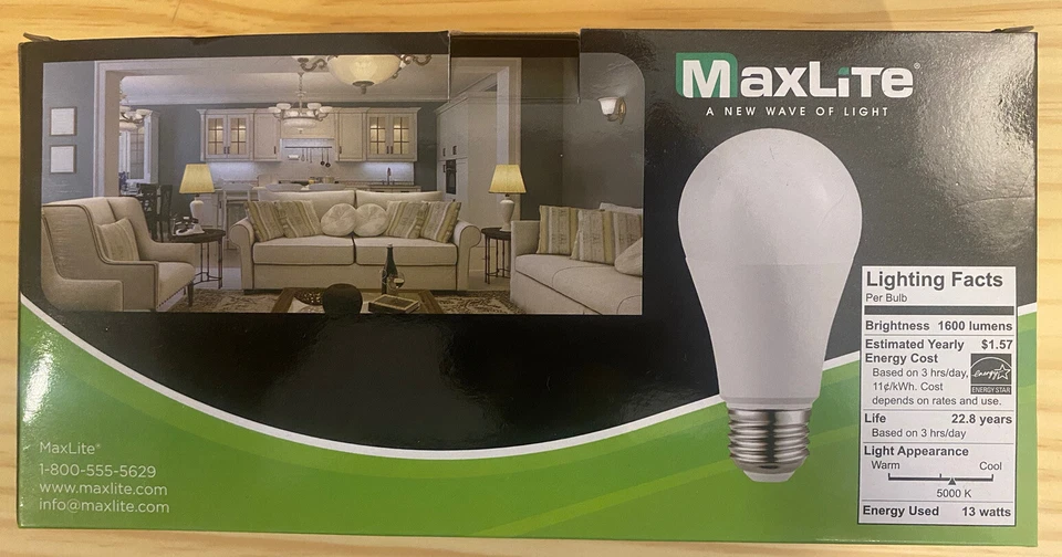 MaxLite E15A19D50/4P A19 100W Daylight 5000K Dimmable LED Bulbs - 4 Pack (B) - Image 3 of 4