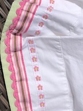 Pottery Barn Kids Pink Ribbon Floral Crib Bed Skirt Dust 5" Drop 100 Cotton EUC