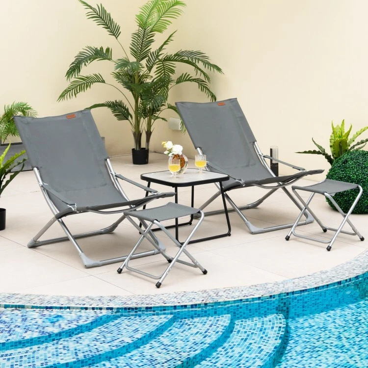 5PCS Outdoor Sling Chair Set Folding Lounge Chairs With Footrests & Coffee Table - Image 2 of 4