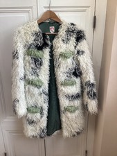 Shrimps Faux Fur Coat Xs Black And White Green Trim Faux Mongolian