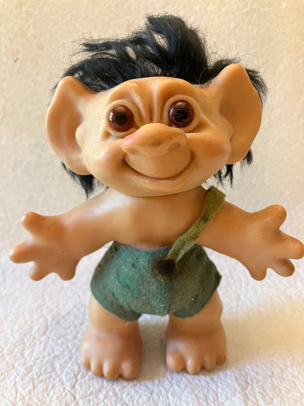Vintage 1960's Original Thomas Dam Troll In Green Felt Boy Doll Figure Toy