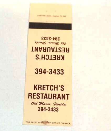 Matchbook Kretch's Restaurant Old Marco Florida | eBay