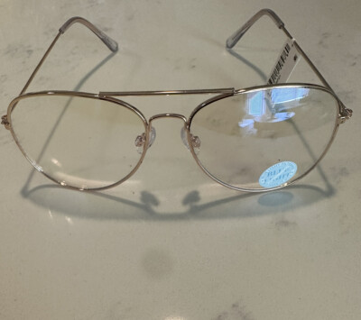 Nordstrom BP Wire Bar Aviator Blue Blocking Glasses. Gold Frame