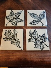 Lot of 4 H R JOHNSON Ceramic Tiles Made in England Vintage Blue Cream Leaves