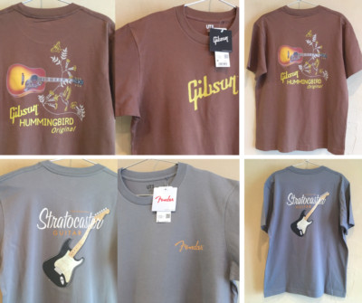 Lot 2 Fender Stratocaster L& Gibson Hummingbird M T-Shirt UT OFFICIAL NeW Guitar