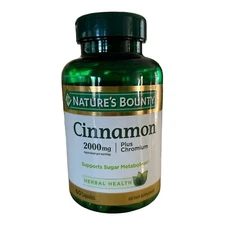 Nature's Bounty Cinnamon 2000mg + Chromium – 60 Ct Sugar Support Supplement