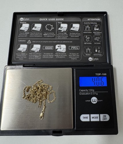 Fine 14k Yellow Gold Rope Chain Necklace 22" Long Italian 4.06 Grams 1.3mm wide - Picture 9 of 13