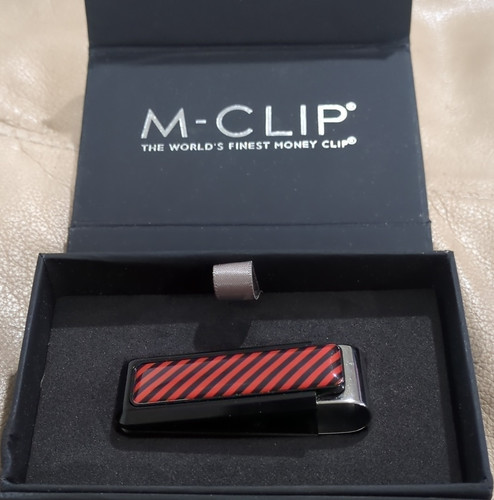 M-Clip Money Clip Black Red Striped Design for Men Stylish Metal Accessory