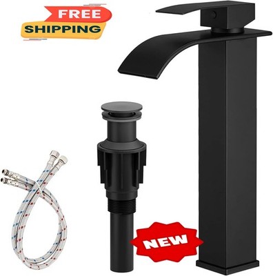 Grifo de lavabo tipo cascada para baño, de acero inoxidable negro mate, monomand