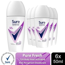 6x Sure Women Motion Sense AP Deodorant Rollon 72H Nonstop, Pure Fresh - 50ml
