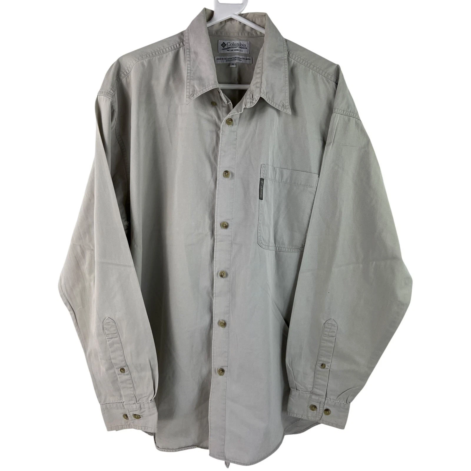 Columbia Sportswear Company Button Up Long Sleeve Plain Beige Shirt Men's XLarge