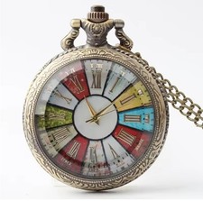 Vintage Multicolour Flip Cover Quartz Fashion Pocket Watch Gift Collection