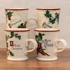 Williams Sonoma Christmas Postcard Mugs Set of 4 Holly Holiday Decor