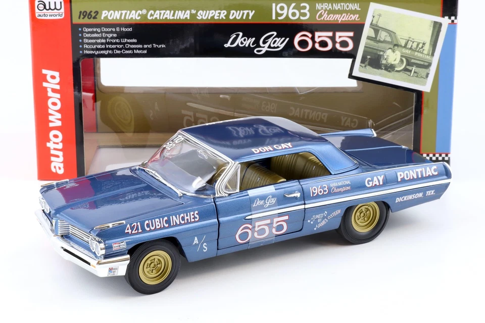 1:18 Auto World 1962 Pontiac Catalina Super Duty #655 Don Gay blue metallic - Bild 1 von 4