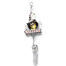 Halloween Cat Witch Wind Chime – Spooky Metal Outdoor Indoor Decor