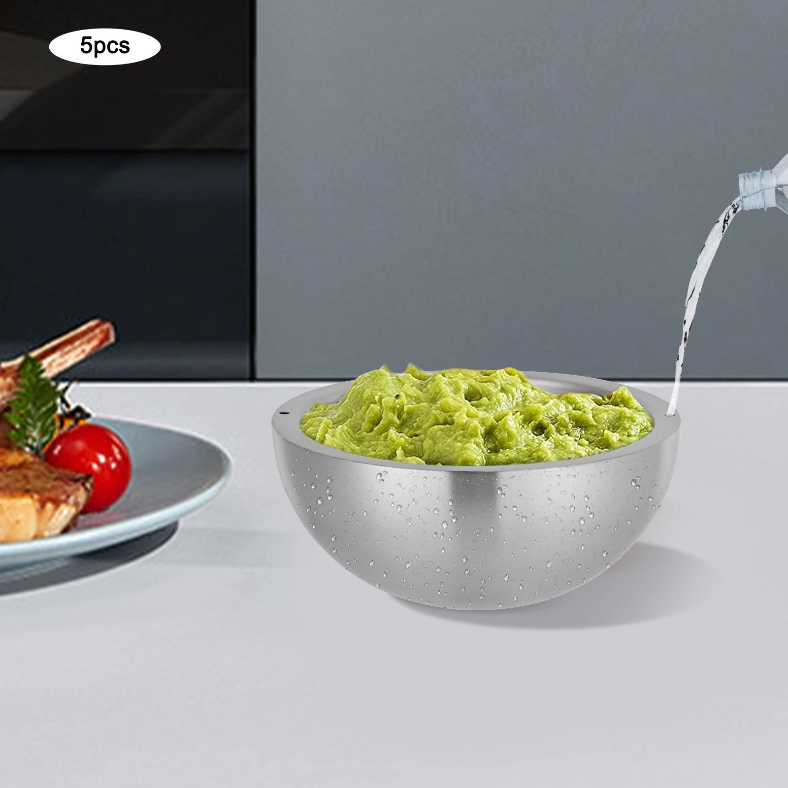 5PCS Stainless Steel Salad Bowl Food 15cm Silver for Food Storage Serving Prep