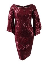 Betsy & Adam Women's Sequined Bell-Sleeve Dress
