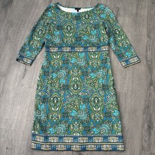 Talbots Dress 10 Paisley Sheath Stretch Knit Career Classic Bohemian Office