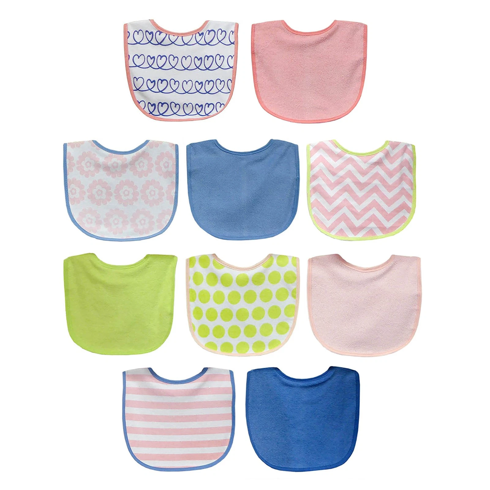 Girl 10 Pack Water Resistant Bib Set, 10 Count