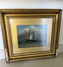 Original seascape oil painting ( unknown artist) in original distressed gilt pla