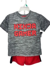 Ninja Gamer Boys Outfit Set Size 4 Gray Striped Tee  Red Shorts Revolution Bran