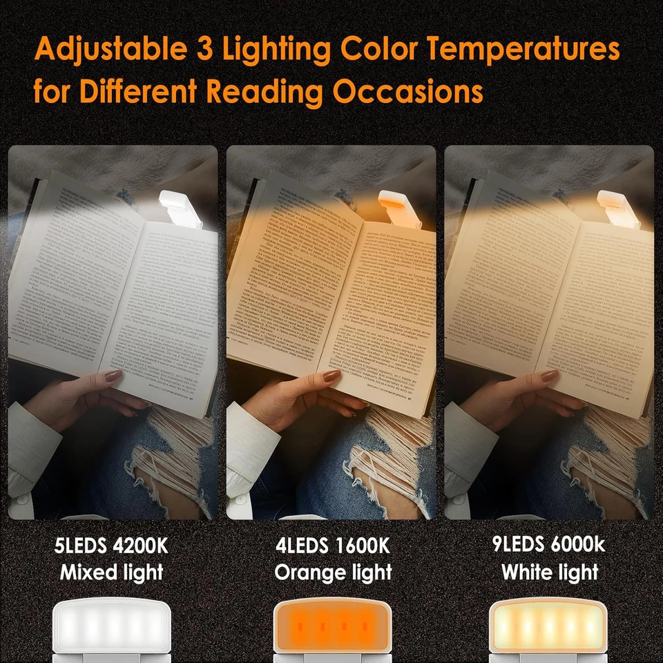 Lámpara de libro con luz de lectura para leer de noche, 3 modos de protección ocular y 5 regulables Foto 3 de 4