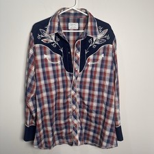 Vintage H Bar C Mens Plaid Long Tail Pearl Snap California Ranchwear Shirt Large