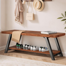 Natural Real Wood Entryway Bench, Solid Wood Storage Bench, Industrial Bedroom B