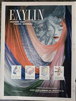 1946 Exylin Fashions Pure Plastic Material Color Vintage Face Art Ad