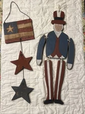 Vintage Uncle Sam Flag Stars & Stripes Door Hanger Wall Art Rustic Americana
