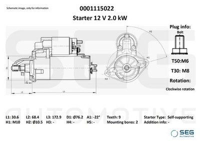 SEG Automotive 0001115022 Starter für VW