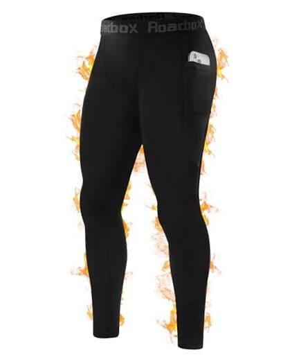 Men's Thermal Compression Pants, Fleece Lined Running Tights with Medium Black