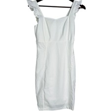 NWT Lulus Miriam Ruffled Sleeveless Ponte Knit Bodycon Mini Dress Small White