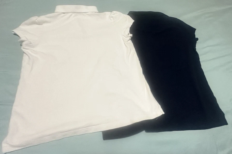 Lote de 2 polos uniformes escolares para niños niñas 14-1 azul marino y 1 blanco Foto 2 de 2