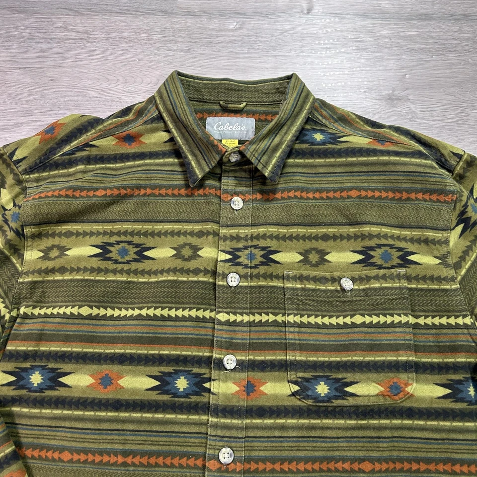 Cabela's Shirt Mens XL Tall Green Flannel Southwestern Aztec Button Down Pocket - Image 3 of 4