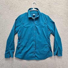 REI Shirt Womens Size Large Blue Long Sleeves Button Up Collared