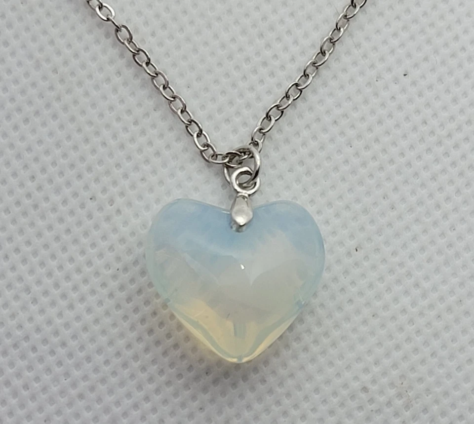 Opalite Heart Shaped Pendant Silver Tone Chain Necklace  - Image 2 of 4