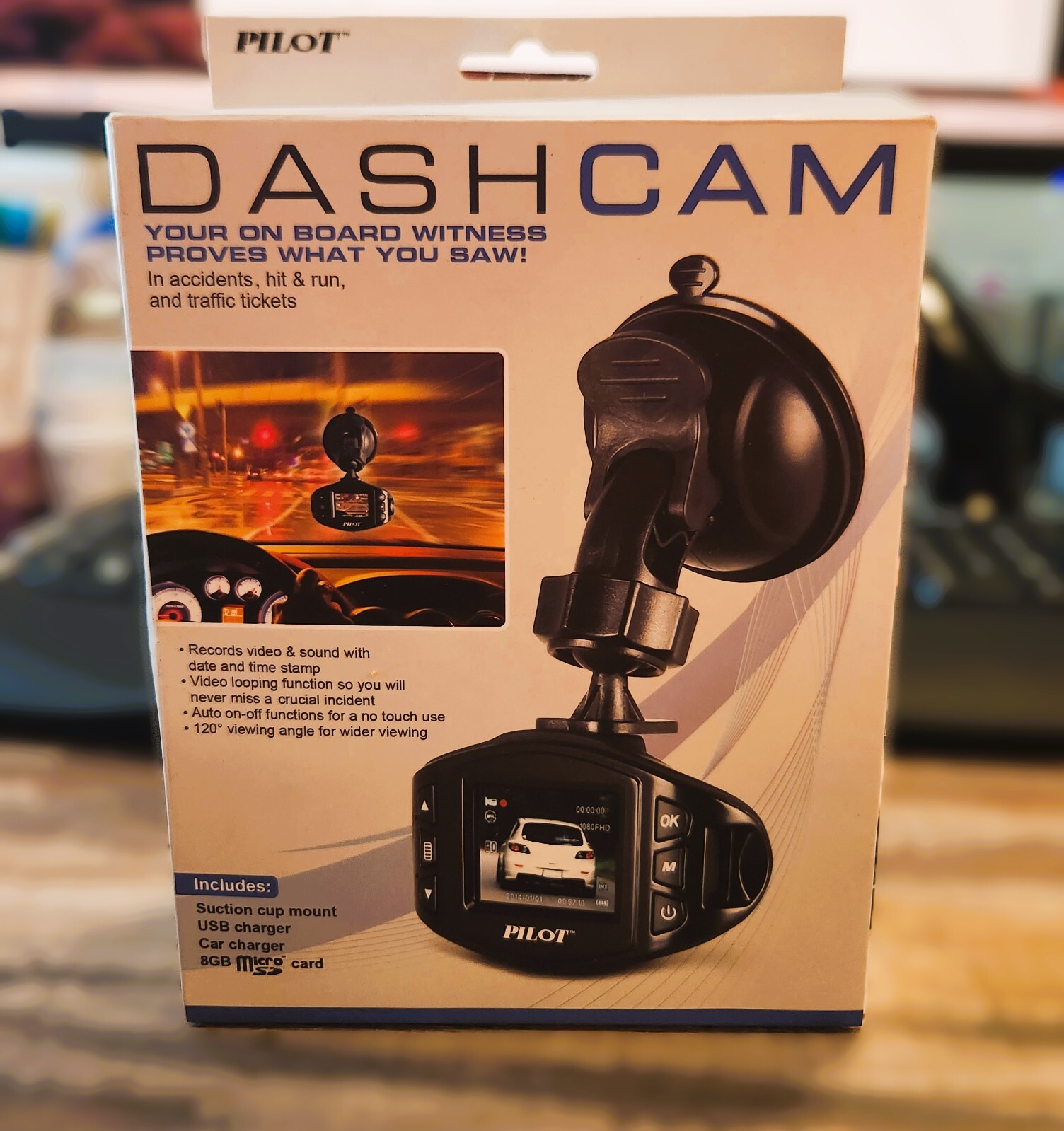 Pilot Dash Cam with Mount USB Car Charger New in Box