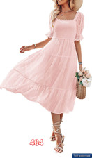 MEROKEETY Women's Summer Boho Midi Dress Swiss Dot Ruffle Flowy Tie Back Dress S