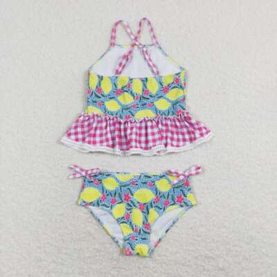 Summer Girls Two Pieces Swimsuit Lemon Print Beach Bikini