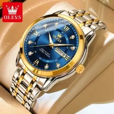 OLEVS Men's Quartz Watch Stainless Steel Wristwatch Waterproof Luminous