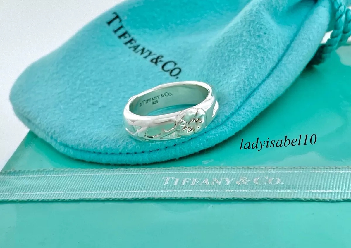 Tiffany Co Nature Rose Flower Sz 5.25 Love Band Ring Sterling